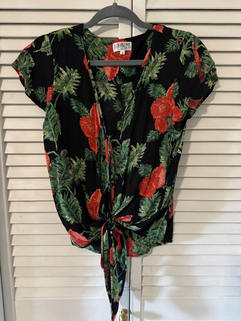 Black Floral Tie-Front Blouse